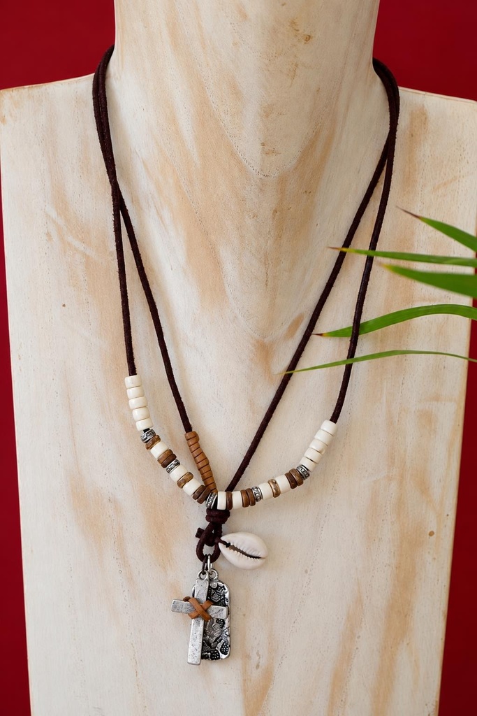COLLANA MULTIPLE PELLE-METALLO 852