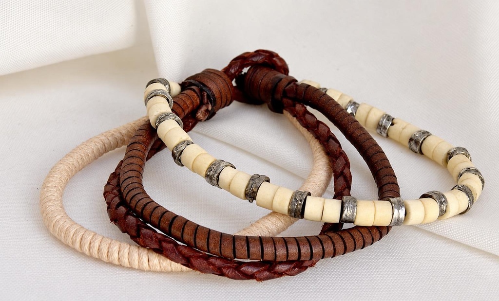BRACELET MULTIPLE LEATHER-METAL 856