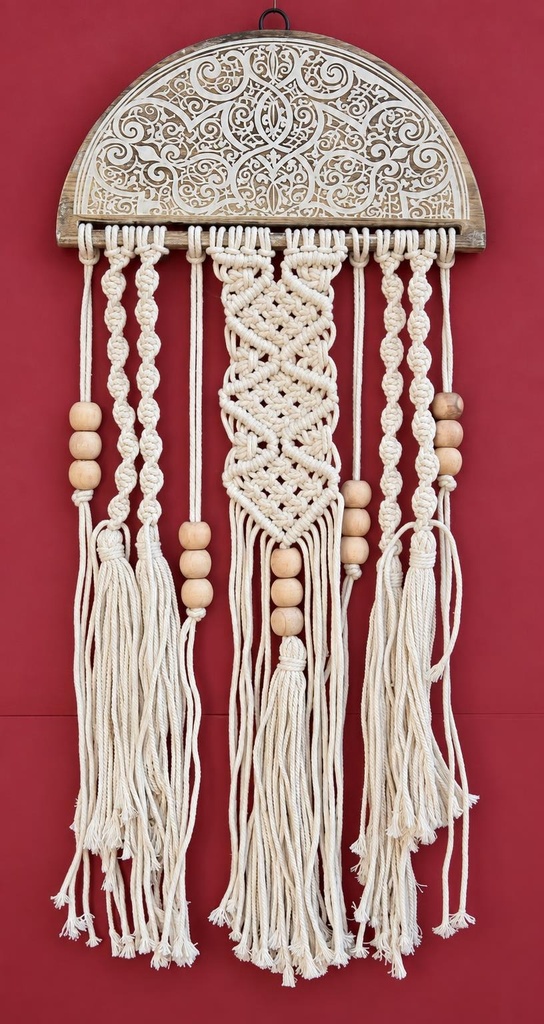 COLGANTE MADERA CON MACRAMÉ 60 CM