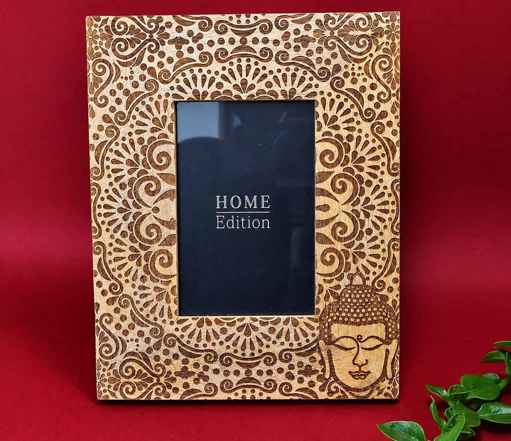 PHOTO FRAME WOOD CARVED BUDDHA 25X20