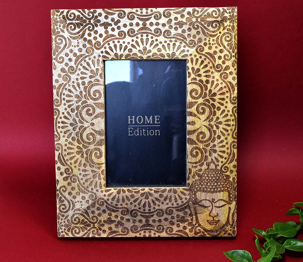 PHOTO FRAME WOOD CARVED BUDDHA 25X20