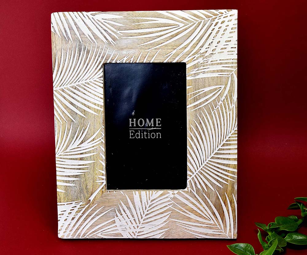 PORTAFOTO MADERA TALLADA HOJA 25X20