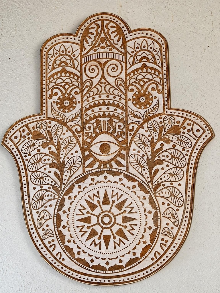 PLACA BOIS SCULPTÉE HAMSA 45 CM