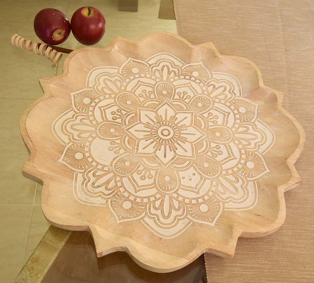 TRAY WOOD CARVED MANDALA 40