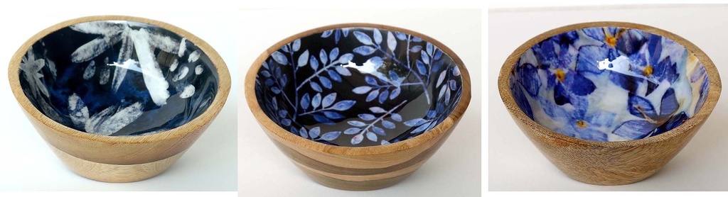 CUENCO MADERA Y RESINA 12X5CM AZUL Y BLANCO