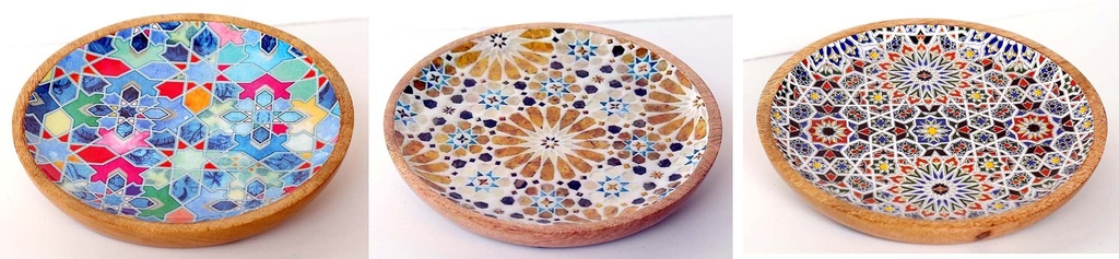 PIATTO LEGNO E RESINA 20CM MOSAICO 1