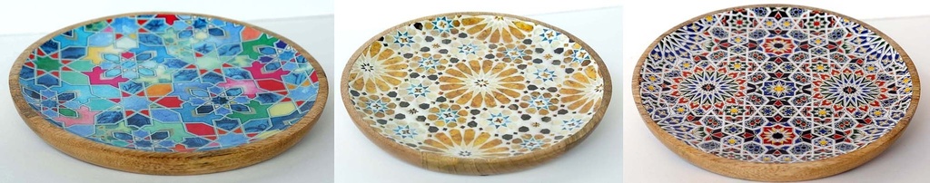 PIATTO LEGNO E RESINA 25CM MOSAICO 1