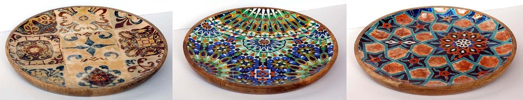 ASSIETTE BOIS ET RÉSINE 30CM MOSAÏQUE 2