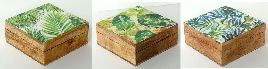 BOÎTE BOIS ET RÉSINE 14 CM FEUILLES