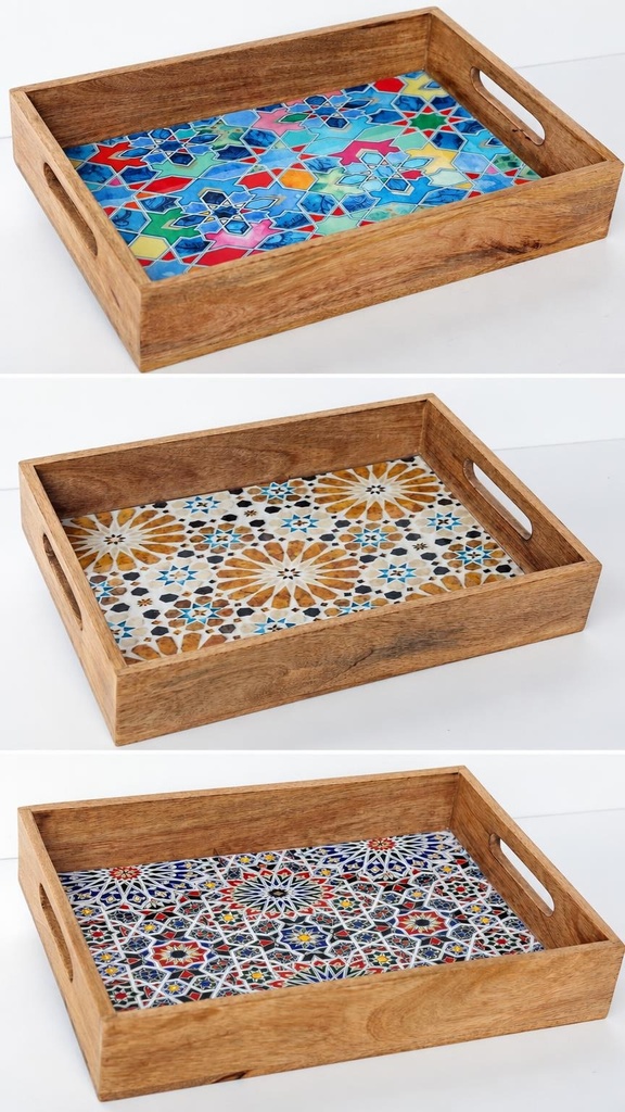 BANDEJA MADERA Y RESINA 38X26 MOSAICO 1