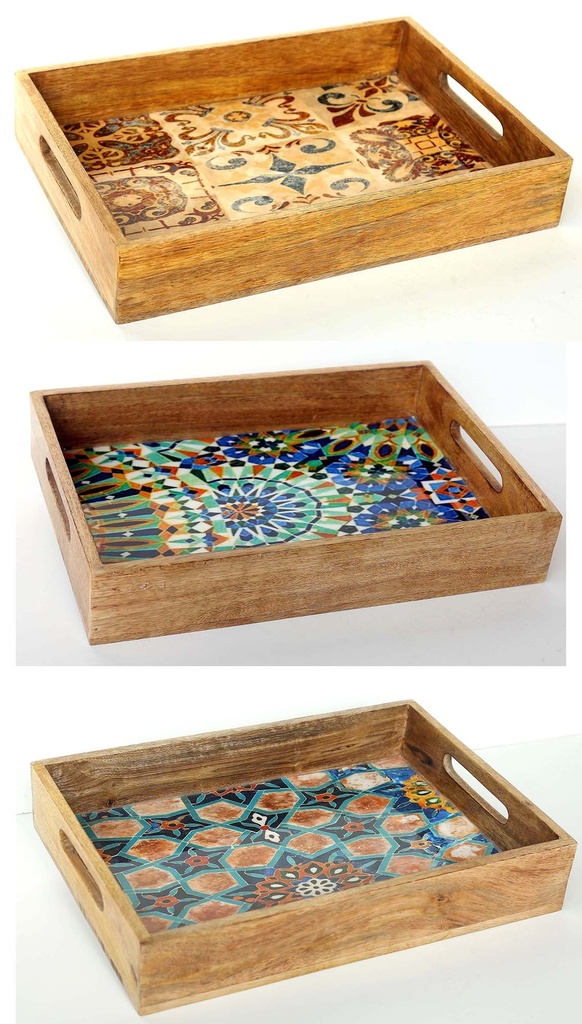 BANDEJA MADERA Y RESINA 38X26 MOSAICO 2