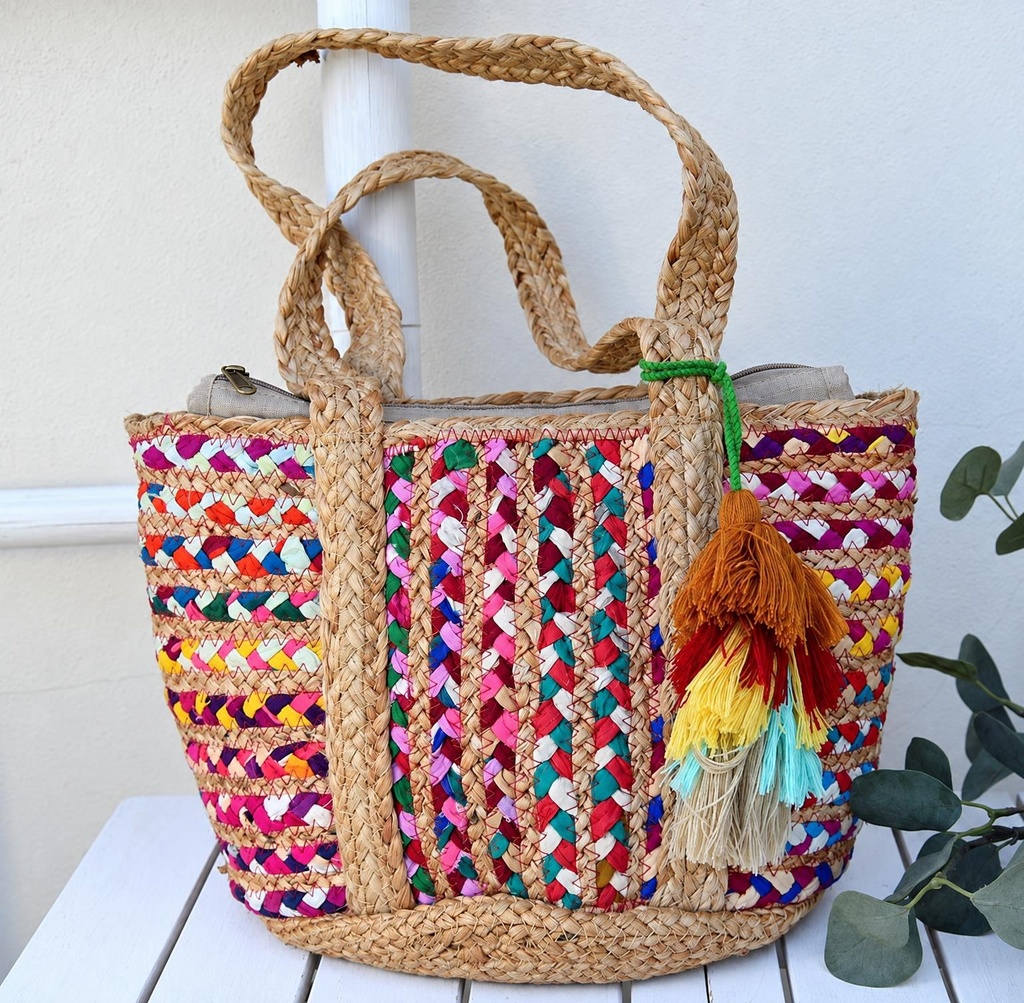 BAG MULTICOLOUR JUTE-SARI 40X23CM
