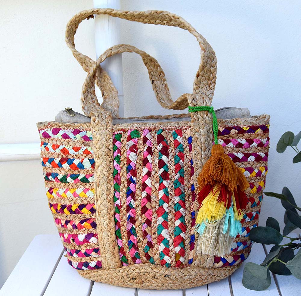 BAG MULTICOLOUR JUTE-SARI 40X23CM