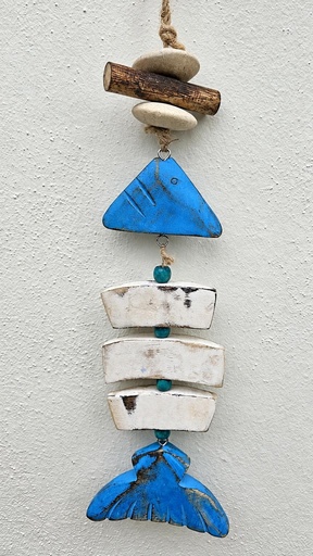 [1675713] MOVIL PECES ESQUELETO MADERA PINTADA