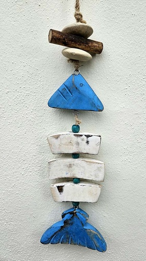 [1675713] MOVIL PECES ESQUELETO MADERA PINTADA