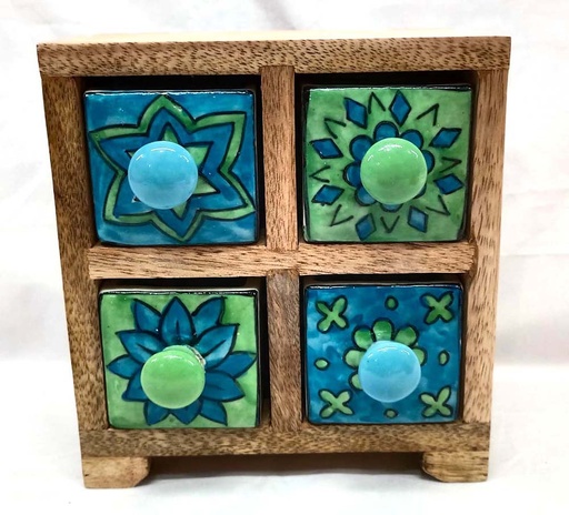 [9375013] MEUBLE MINI 4 TIROIR CÉRAMIQUE VERDE