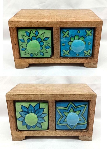 [9375014] MUEBLE MINI 2 CAJÓN CERÁMICA VERDE