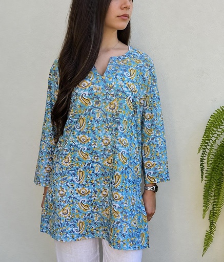 [4575130] KURTA LARGO ALGODÓN BLOCKPRINT