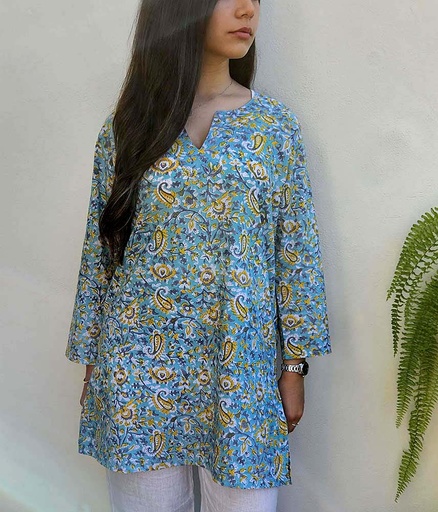 [4575130] KURTA LARGO COTON BLOCKPRINT