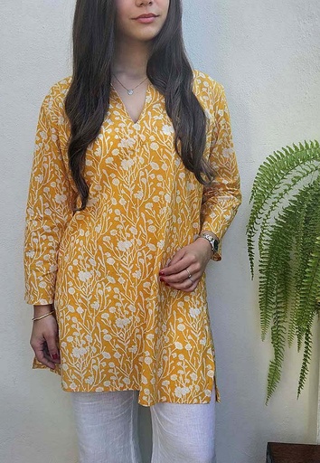 [4575131] KURTA LARGO COTON BLOCKPRINT
