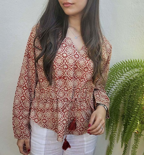 [4575140] CAMICETTA COTONE BLOCKPRINT 140