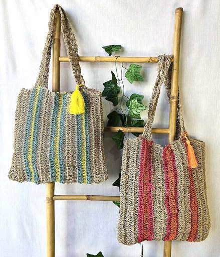 [4075731] BOLSA DE JUTA TECIDO À MÃO MULTICOLOR 40
