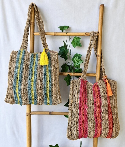 [4075731] BOLSO DE YUTE TEJIDO A MANO MULTICOLOR 40