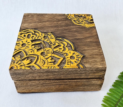 [9275402] CAJA MADERA TALLADA MANDALA 14 CM