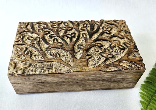 [9275408] BOÎTE BOIS SCULPTÉE ARBRE DE VIE 18X10