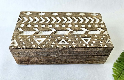 [9275410] BOÎTE BOIS SCULPTÉE GEOMETRI 18X10