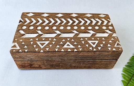 [9275410] CAJA MADERA TALLADA GEOMETRI 18X10