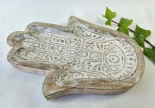 [9275454] HAND OF FATIMA WOOD CARVED WHITE 30