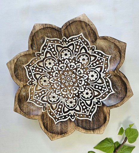 [9275455] ASSIETTE MANDALA BOIS TALL WHIT 26