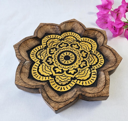 [9275456] ASSIETTE MANDALA BOIS SCULPTÉE ORO 26