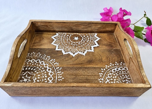 [9275426] PLATEAU BOIS SCULPTÉE MANDALA 33X25