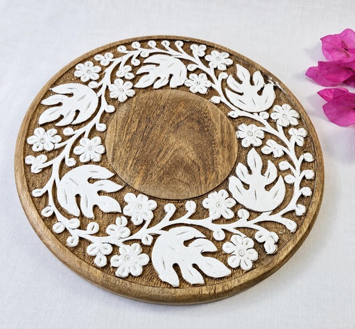 [9275463] PLATO MADERA TALLADA HOJAS 30 CM