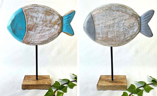 [9275431] FISH 2 WOOD PAINTED WITH BASE 39 CM
