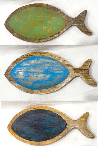 [9275603] PEIXE OVAL MADEIRA PINTADA ANTIGUO L 38CM