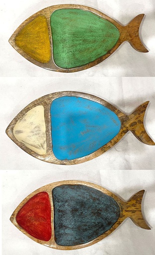 [9275608] PESCE OVAL LEGNO DIPINTA BICOLOR 30CM