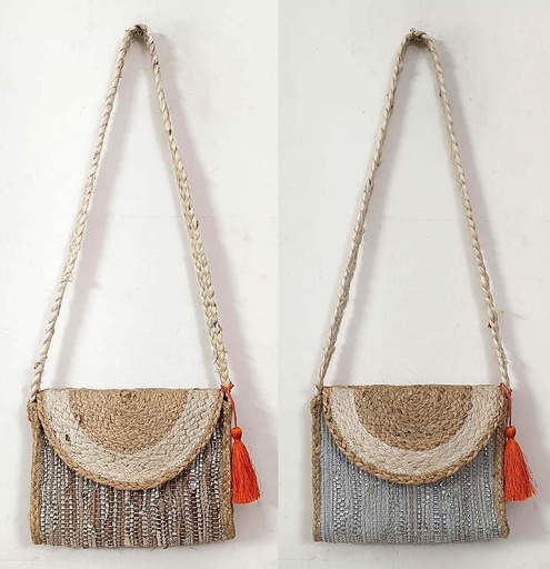 [4075753] BOLSA DE JUTA COURO OURO E PRATA 33X20