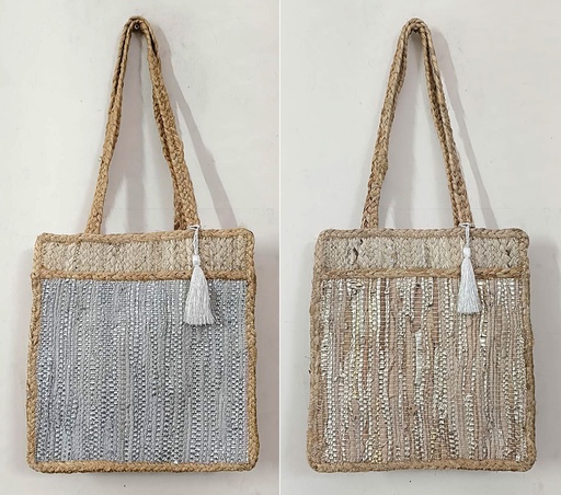 [4075754] SAC DE JUTE CUIR OR ET ARGENT 35X22