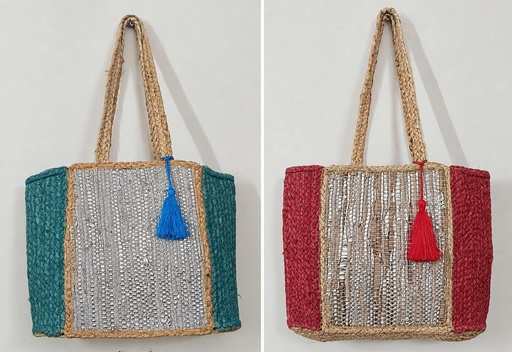 [4075755] SAC DE JUTE OR ET ARGENT COULEUR 43X35