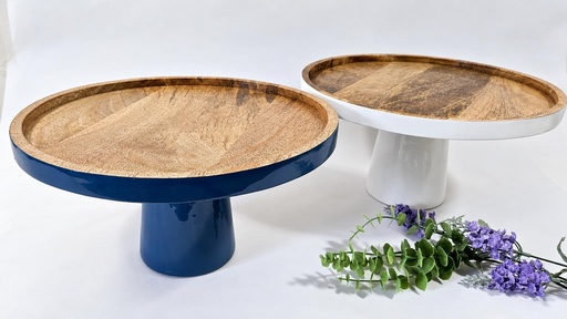[9275161] PLATO CON BASE MADERA ESMALTADA 30X15