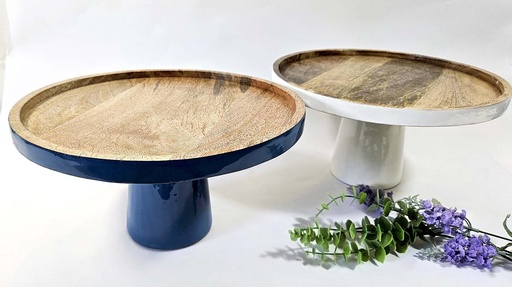 [9275161] PLATO CON BASE MADERA ESMALTADA 30X15