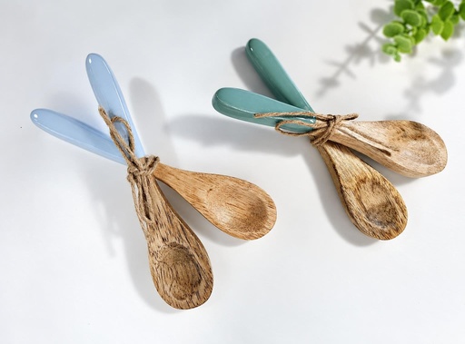 [9275165] SET DE 4 CUCHARAS MADERA ESMALTADA 14CM
