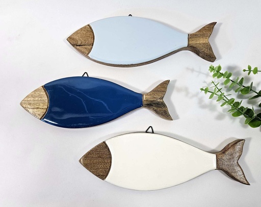 [9275167] PESCE PARED LEGNO SMALTATA 26X10 CM