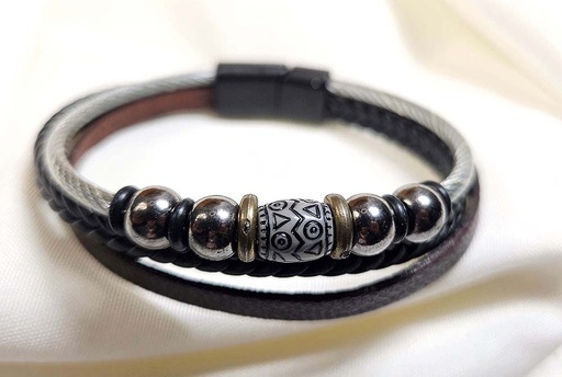 [0685129] BRACELET LEATHER-METAL MODEL 129