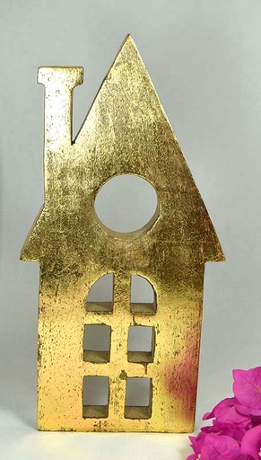 [9075024] PLACA WOOD HOUSE GOLD AND SILVER 30 CM