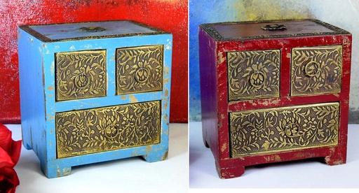 [9075971] CABINET MINI WOOD PAINTED METAL 4 DRAWER
