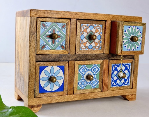 [9175007] MUEBLE MINI MADERA NATURAL 6 CAJÓN MOSA